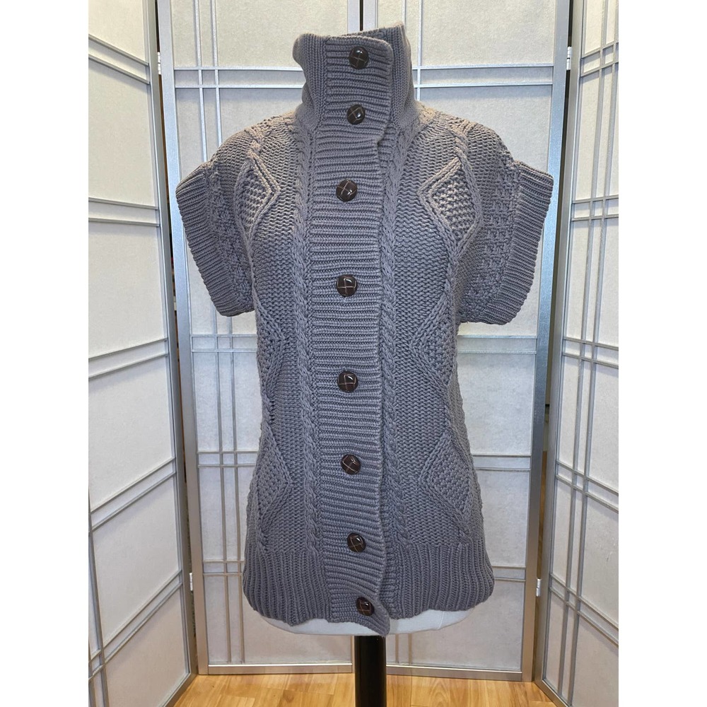 *Banana Republic Cable Knit Mock turtle Button Down Camel Sweater size Small